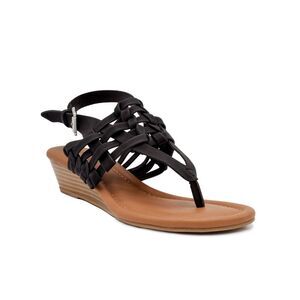 SUGAR Womens Black Woven Demi Wedge Simone Open Toe Wedge Thong Sandals 11 M